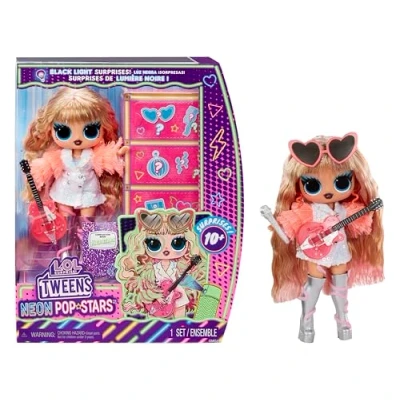 Image of L.O.L. Surprise! Tweens Neon Pop Stars Thea 1 Fashion Doll, with Backlight Surprises and 10+ Star Fashions Accessories Including Her Hot Pink Guitar, Ideal Present for Kids Ages 4+