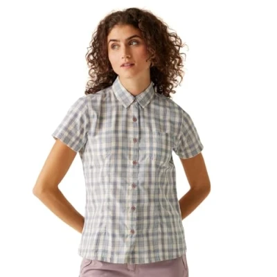 Image of Regatta Women&#039;s Durable Mindano Viii Short Sleeve Shirt Coronet Blue Check, Size: 10