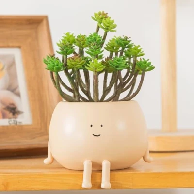 Image of COTYNI Sitting Pots, Succulent 4.7 Inch Head Planters for Indoor Plants, Cute Resin Flower Pots with Drainage Hole, Unique Cactus Planter, Small Mini Plant (1 Pack)