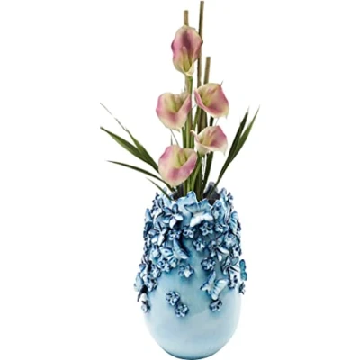 Image of Kare Design Deko vase Butterflies, light blue, ceramic for artificial plants, butterfly motif, 35cm