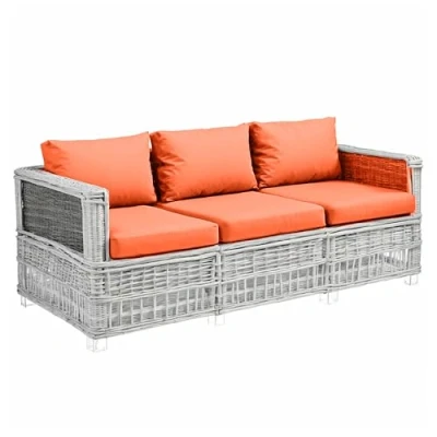 Image of Kosiproducts Replacement Rattan Cushion Seat Cushions Garden Patio Furniture [Orange, 3 Seats + Cushions] Furntiure Not Included