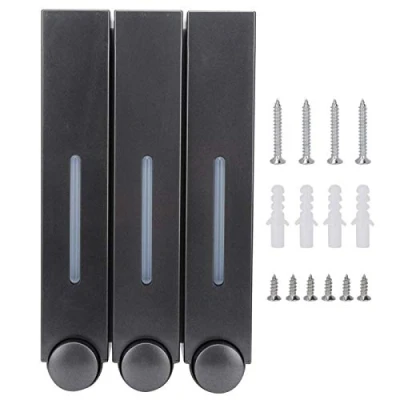 Image of Soap Dispenser, Wall Mount Shower Liquid Dispenser 420ML x3 Three Head Shampoo Dispensers Manual Gel for Hotel Bathroom (Black)