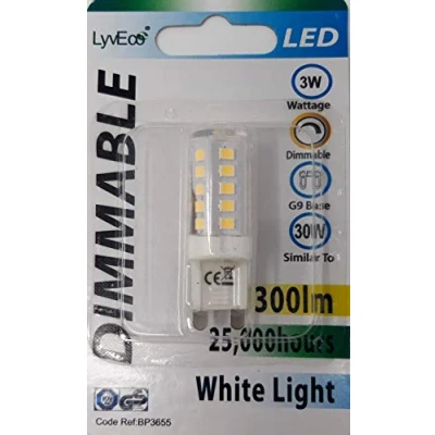 Image of 3w = 30w Dimmable LED G9 Capsule Light Bulbs 300lm Warm White or Cool Pack of 4 (Cool White)