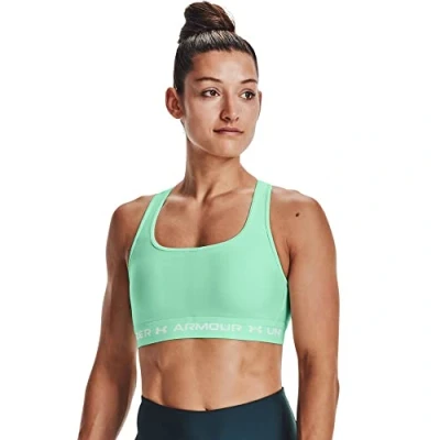 Image of Under Armour Women&#039;s Crossback Mid Impact Sports Bra, Opaque, Aqua Foam (335)/White, XS