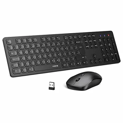 Image of Wireless Keyboard and Mouse Sets Slim 2.4Ghz Combo Full Size English UK Layout with Numeric Keypad Adjustable DPI Black