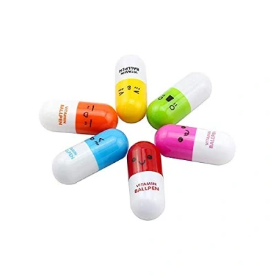 Image of J Shop 5pcs Mini Retractable Pill Ball Point Pen Micro Tiny Cute Novelty Capsule Ballpen Favor Gift Telescopic (Random Colour)
