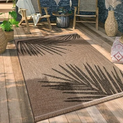 Image of Paco Home Outdoor Rug For Garden Area Living Room Kitchen Aztec Pattern Floral Geometric Pattern, Size:160x220 cm, Colour:Beige 2