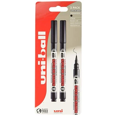 Image of Uni Super Ink Marker PNA 125 Black Plastic Free Packaging Pack 2