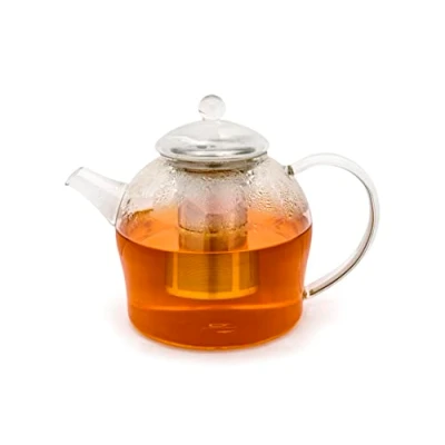 Image of Bredemeijer Large Glass Teapot 1.5 litres with Stainless Steel Tea Strainer Single Walled Dishwasher Safe Jug