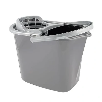 Image of HOMESHOPA Plastic Mop Bucket, 10 Litre Floor Cleaning Bucket Pail with Detachable Wringer, Carry Handle &amp; Pouring Spout, Ergonomic Dipped Edge, Lightweight Portable, Strong Durable Grey