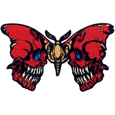 Image of ZEGIN The Bleeding Skull Butterfly Patch Embroidered Applique Badge Iron On Sew Emblem