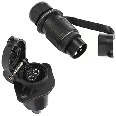 Image of SPARKMOTO 3 Pin Trailer Plug and Socket, 12V Waterproof Tractor Socket,Tractor Male Female Socket For Agricultural Machines RV (2 Mounting Holes B)