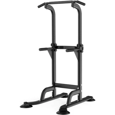 Image of Black,MIDUOLAI Power Tower Pull Up Bar Station, Free Standing Rack Dip Station for Home Gym, Height Adjustable Strength Training Fitness Workout Equipment