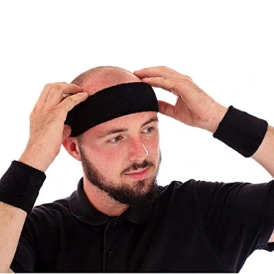 Image of Oypla Black Sport Gym Fitness Headband Exercise &amp; Sweatband Set for Heads Wrists