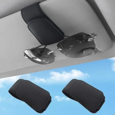 Image of 2 Pcs Sunglasses Holders for Car Visor,Car Magnetic Glasses Holder Leather Clip and Ticket Card Suitable Interior Visor Different Size Eyeglasses. (Black/2 Packs)
