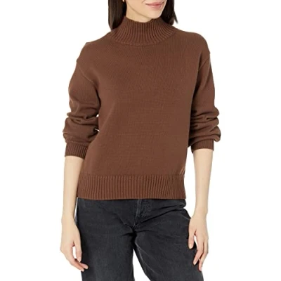 Image of Amazon Essentials Women&#039;s Cotton Funnel Neck Sweater (Available in Plus Size), Deep Brown, S