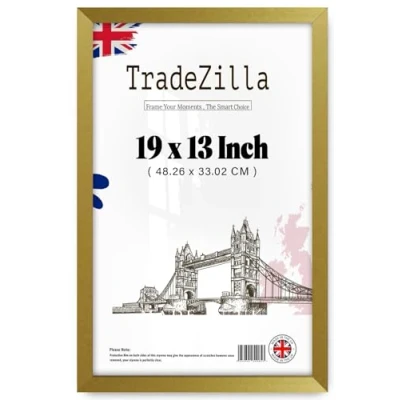 Image of TradeZilla Classic Picture Poster Frame, A3+, 19 X 13 inches Frame MDF Eton Wood Finish, Portrait, Landscape Display Rectangle 48 33cm (Gold, 19x13inch)