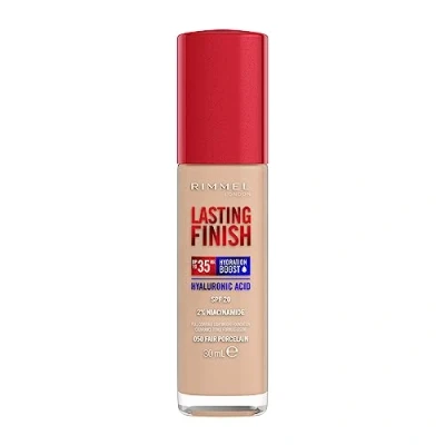 Image of Rimmel Lasting Finish 35Hr Foundation 050 Fair Porcelain, Full Coverage, Hydrating, SPF20, Hyaluronic Acid, Vitamin E, 2% Niacinamide, All Day Wear, Vegan, Cruelty Free