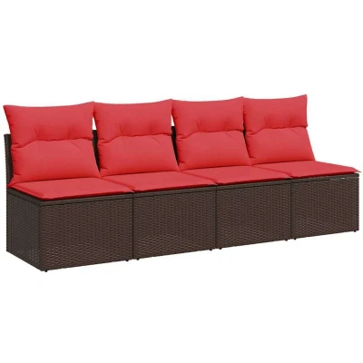 Image of vidaXL Garden Sofa with Cushions 4 Seater Brown Poly Rattan