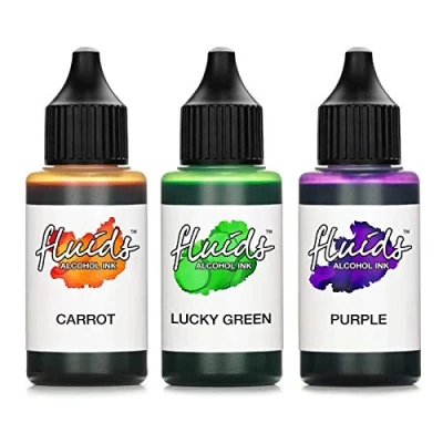 Image of 3X 30ml Octopus Fluids Alcohol Ink Set Carrot, Lucky Green, Purple for Fluid Art and Resin Art, epoxy Resin,