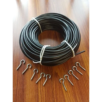 Image of PHD Black Curtain Wire Cable Rope With 10 Hooks (2 Meter (6.56 Feet))