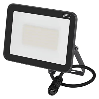 Image of EMOS LED Spotlight Professional 50 W, Waterproof and Shockproof Aluminium Floodlight for Indoor Outdoor Use, Brightness 5500 lm, Neutral White 4000 K, CRI&gt;80, Lifespan 50,00 Hours, Flicker Free