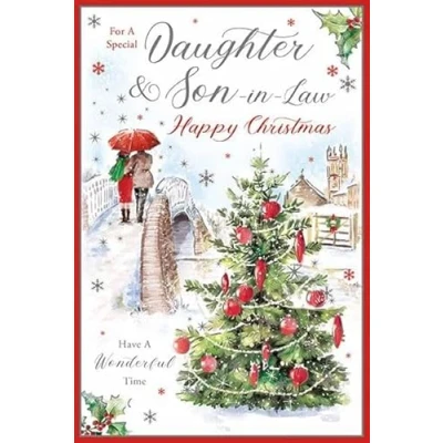 Image of Paper Rose Special Daughter and Son in Law Christmas Card Couple on Snowy Walk with Foil Details Eco Friendly Recyclable