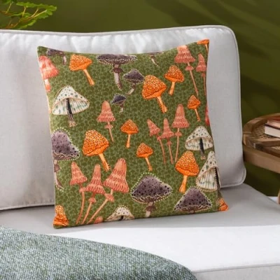 Image of furn. Mushroom Fields Abstract Feather Filled Cushion Green Cotton Size 45 cm x