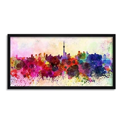 Image of Wee Blue Coo Toronto Skyline Paint Splash Cityscape Long Panel Framed Wall Art Print