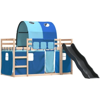 Image of Bunk Bed without Mattress with Slide and Curtains Blue 80x200 cm Vidaxl