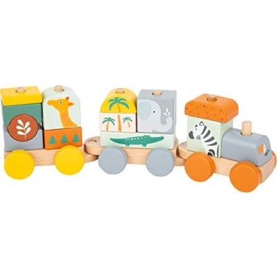 Image of Small Foot Wooden Train Safari, Stacking Game Made of Wood, in Pastel Colours, from 12 Months, 11698 Elefant,Zebra Toys