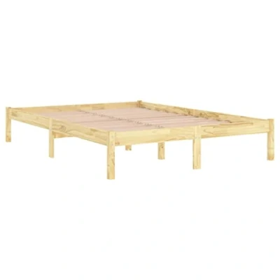 Image of vidaXL Solid Wood Pine Bed Frame 160x200 cm, Brown Double Mattress Foundation, Easy Assembly, Plywood Slats, Bedroom