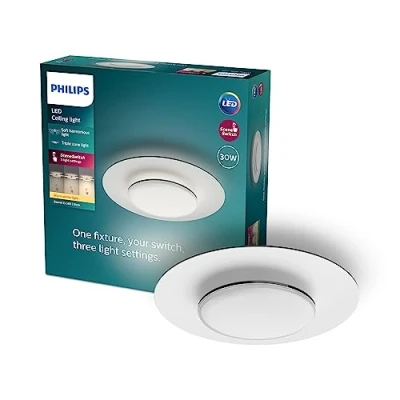 Image of PHILIPS LED Sceneswitch Garnet CL580 30W Ceiling Light Fixture Warm White 2700k [30W IP20 Black] for Indoor Home Lighting, Living Room, Study, Office