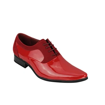 Image of Mens Suede &amp; Patent Shiny Leather Line Formal Oxford Lace up Italian Style Shoes [Red Patent,UK 11 EU 45]