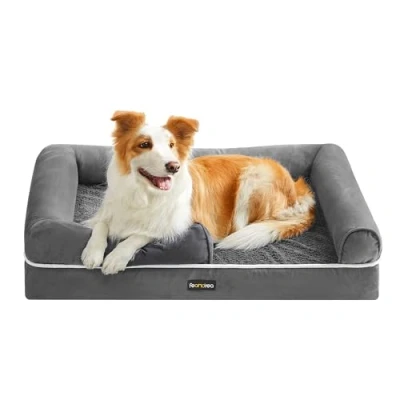 Image of Feandrea Orthopedic Dog Bed, Sofa with Sides, Removable Washable Cover, 91 x 71 20 cm, Non Slip Bottom, Light Grey PGW076G02