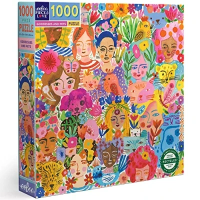 Image of eeBoo Piece and Love Goddesses &amp; Pets 1000 Square Adult Jigsaw Puzzle/Ages 14+ (PZTGPE)