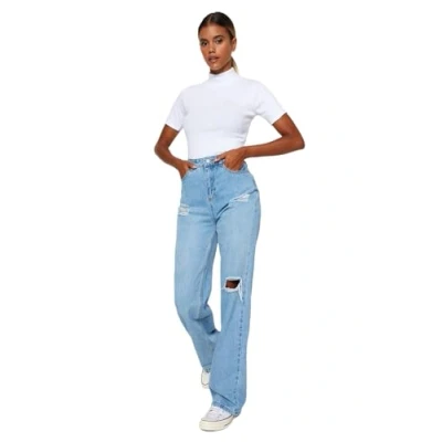 Image of Trendyol Women High Waist Wide Leg 90&#039;s Jeans Light Blue