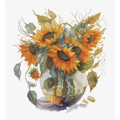 Image of Luca S Cross Stitch Kit, Vase with Sunflower, Counted Kit for Adults, Embroidery B7025