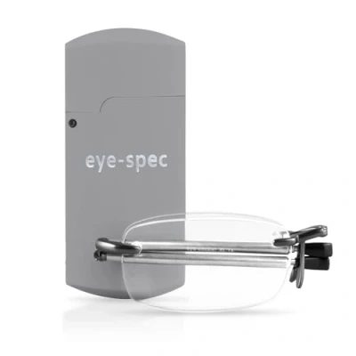 Image of eye spec Men’s/Unisex Folding Reading Glasses with Pocket Sized Grey Case Stylish Fold Up Spectacles Available in 7 Colours, 9 Strengths (1.0)