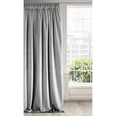Image of Eurofirany Soft Plain Opaque Velvet Curtain with Rufflette Tape for Rail 1 Unit, Thick Fluffy Panel Drape Classic Glamour Elegant Living Room Bedroom, Steel Grey, W55&#039;&#039; x L106&#039;&#039;