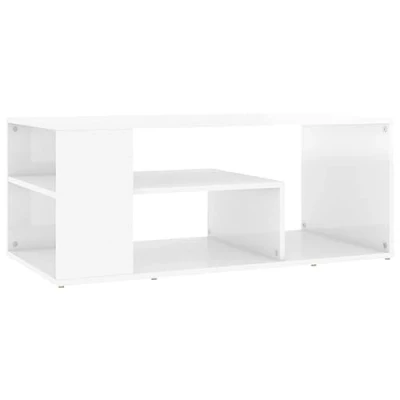 Image of vidaXL Coffee Table with Shelf High Gloss White Finish Durable, Engineered Wood Material Modern, Scandinavian Style Rectangular Design, 100x50x40cm Dimension