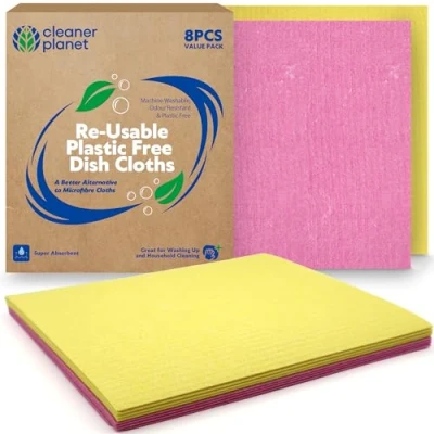 Image of SOL 8pk Cellulose Sponge Cloths, Super Absorbent Cloths Kitchen for Washing Up, Cleaning &amp; Dish Cloth, Colourful Multipurpose Dishcloth