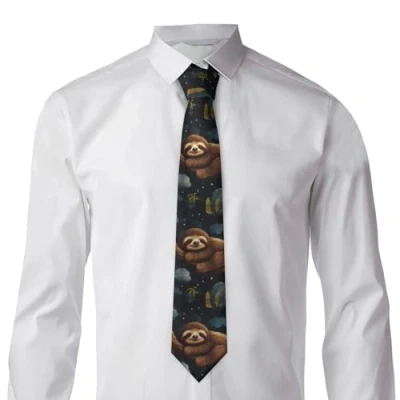 Image of HCBPWVQA Silk Ties for Men Cute Sloths Sleeping Novelty Necktie Classic Neck Tie Formal Wedding Party Business Tie, Black, One size