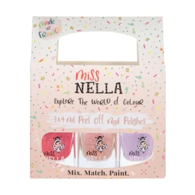Image of Miss Nella Good Vibes Special Glitter Kids Nail Polish 3 Pack: Sugar Hugs (pink), Abracadabra (pink) &amp; Butterfly Wings (lilac), Peel off Water Based Formula