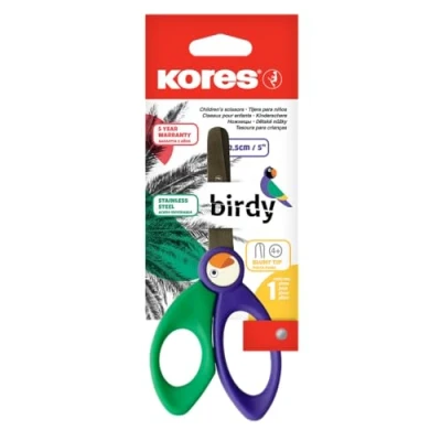 Image of Kores Safety Scissors Birdy Style for Kids and Students with Blunt Tip Wear Resistant Stainless Steel School Supplies Scissors, Toddler Pack of 1
