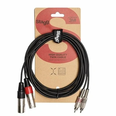 Image of Stagg STC3CMXM S Series Twin RCA Male to XLR Cable, Black, 3m