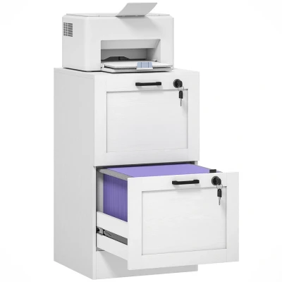 Image of HOMCOM 2 Drawer Filing Cabinet, Lockable File Cabinet for A4, Letter, Office Storage Drawers with Lock Home Office, 40 x 71 cm, White