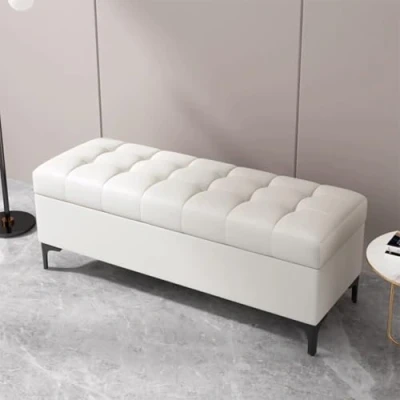 Image of SARKEY Ottoman With Storage, End Of Bed Storage Bench, Rectangle Upholstered Benches Seating, Bedroom Ottoman, Bench For Living Room, Bedroom, Entryway(White,100x40x43cm)