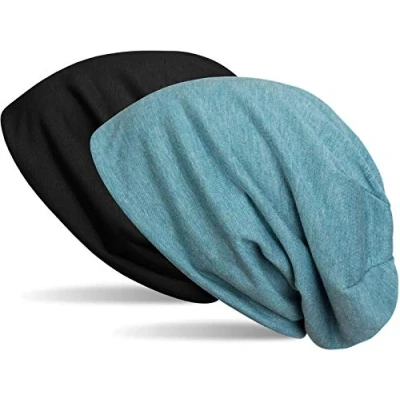 Image of styleBREAKER Beanie Reversible Cap in Plain Colours, Slouch Cap, Light and Soft, longbeanie, Unisex 04024115, Colour:Black/Blue Flecked
