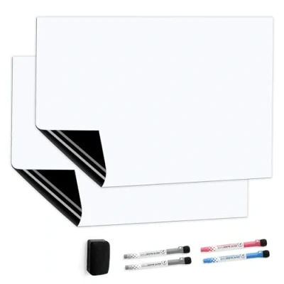 Image of CUHIOY Whiteboard Magnetic Fridge White Board 2Pcs 50X30CM for Home Kitchen,Reminder Notice Memo Office,Daily Weekly Planner, Dry Wipe Magnet Boards Menu Shopping List, 4 Markers 1 Eraser